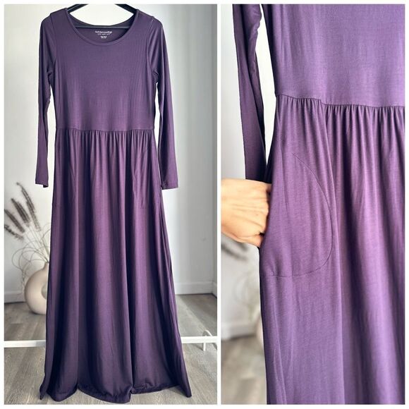 Soft Surroundings Purple Maxi Dress Soft Rayon Long Sleeve XS Petite - Picture 3 of 6